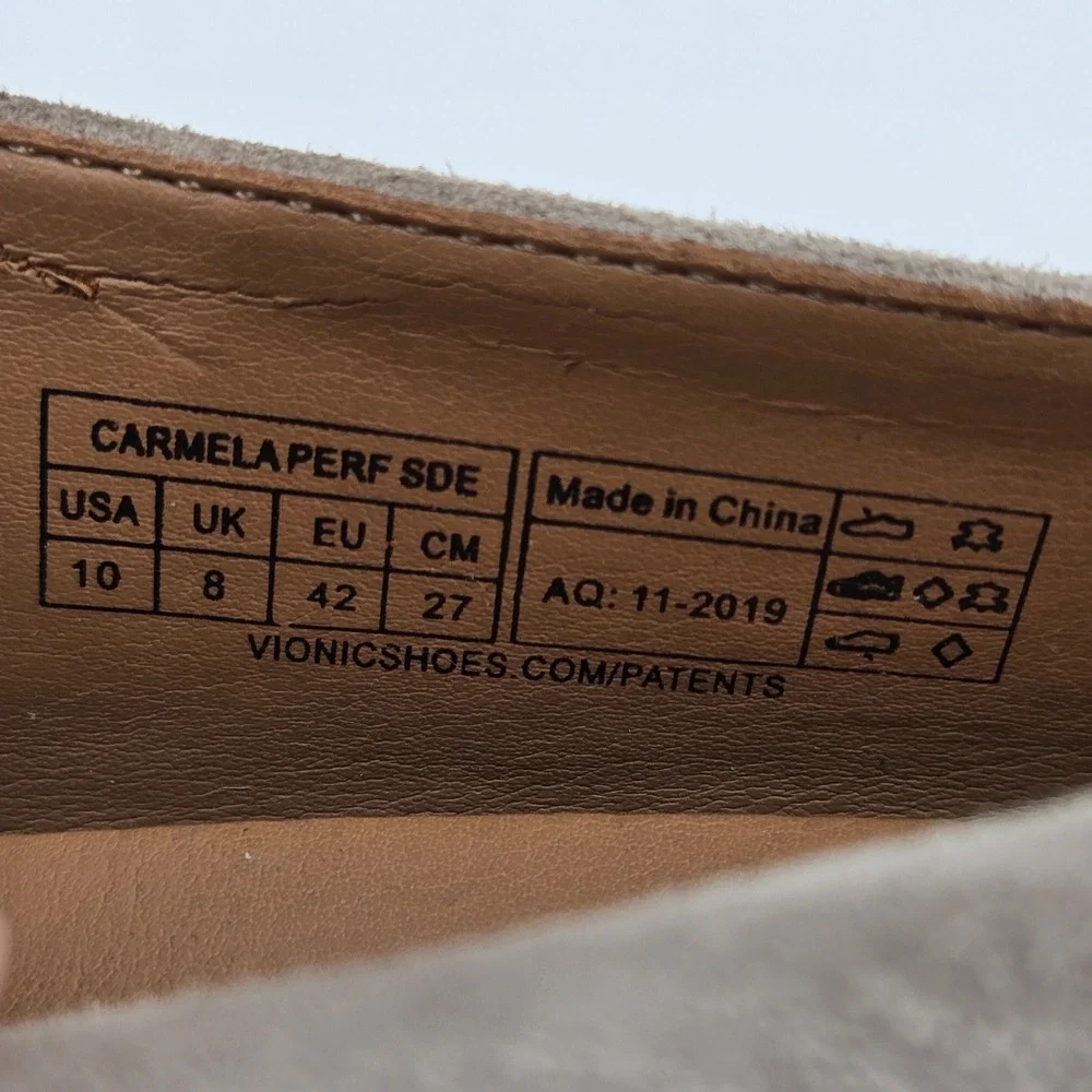 Vionic Carmela Perforated Suede Pointed Toe Ballet Flats Greige Women's Size 10